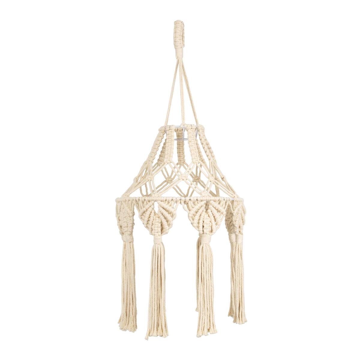 GloboStar® 36201 MOROCCO Καπέλο Φωτιστικού Boho - Μακραμέ Πλεκτό Χειροποίητο Μπεζ Υφασμάτινο με Σχοινί Φ30 x Υ70cm - ledmania.gr