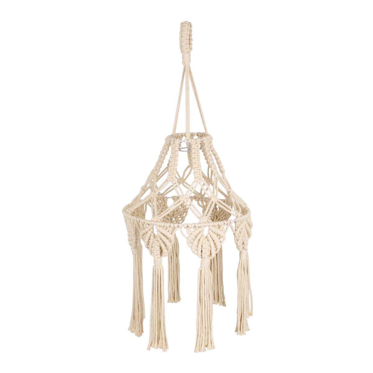 GloboStar® 36201 MOROCCO Καπέλο Φωτιστικού Boho - Μακραμέ Πλεκτό Χειροποίητο Μπεζ Υφασμάτινο με Σχοινί Φ30 x Υ70cm - ledmania.gr