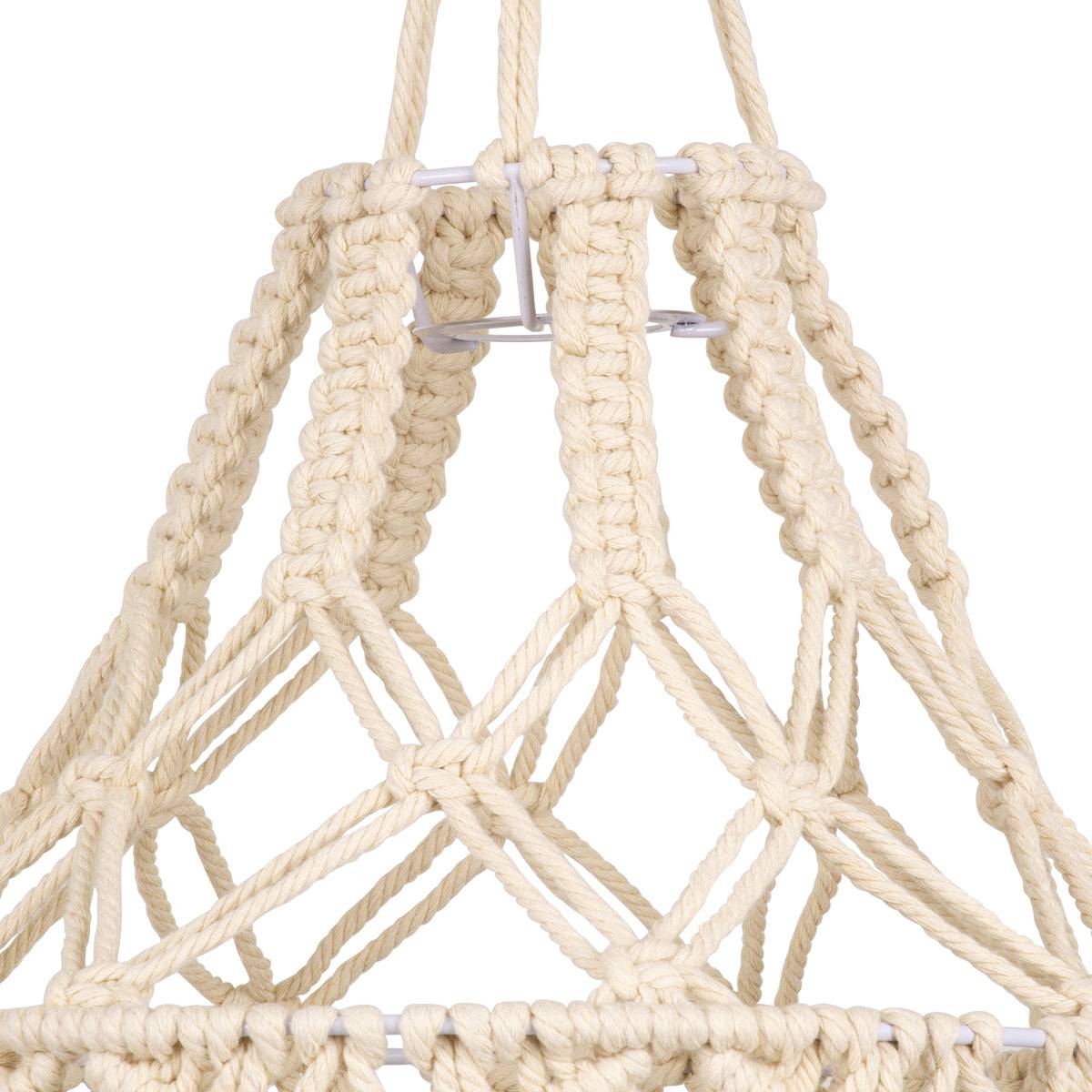 GloboStar® 36201 MOROCCO Καπέλο Φωτιστικού Boho - Μακραμέ Πλεκτό Χειροποίητο Μπεζ Υφασμάτινο με Σχοινί Φ30 x Υ70cm - ledmania.gr