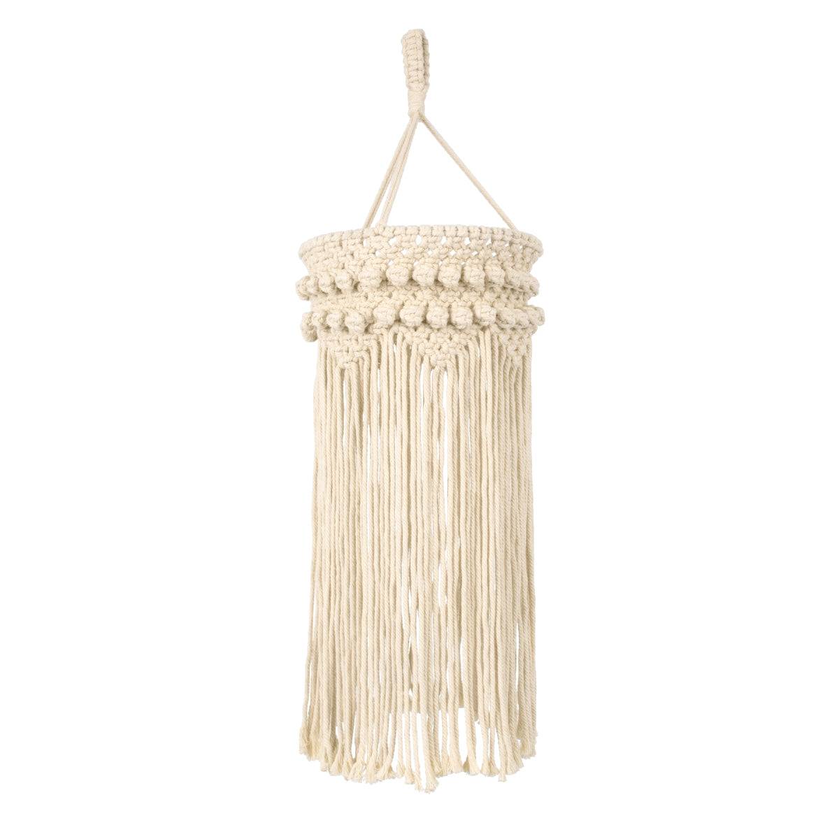 GloboStar® 36205 UGANDA Καπέλο Φωτιστικού Boho - Μακραμέ Πλεκτό Χειροποίητο Μπεζ Υφασμάτινο με Σχοινί Φ25 x Υ70cm - ledmania.gr