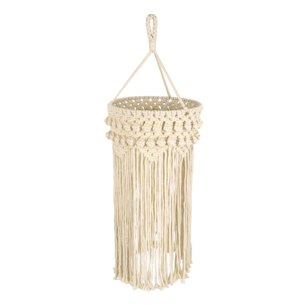 GloboStar® 36205 UGANDA Καπέλο Φωτιστικού Boho - Μακραμέ Πλεκτό Χειροποίητο Μπεζ Υφασμάτινο με Σχοινί Φ25 x Υ70cm - ledmania.gr