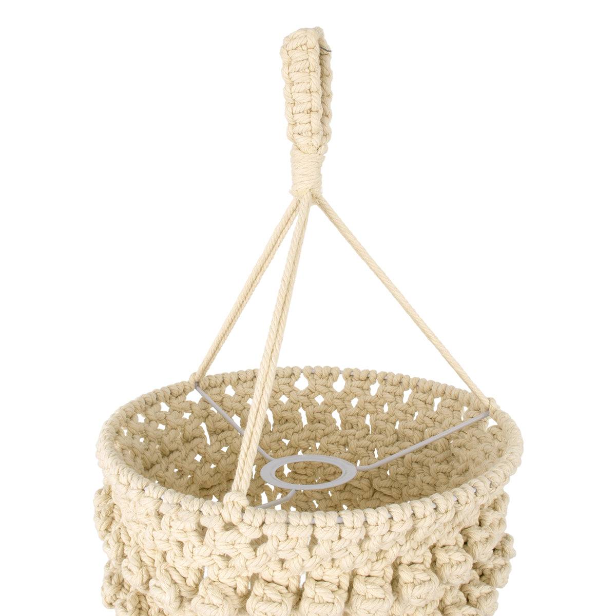 GloboStar® 36205 UGANDA Καπέλο Φωτιστικού Boho - Μακραμέ Πλεκτό Χειροποίητο Μπεζ Υφασμάτινο με Σχοινί Φ25 x Υ70cm - ledmania.gr