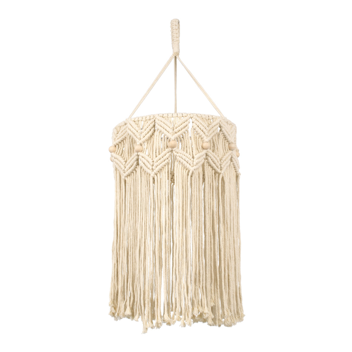 GloboStar® 36206 CONGO Καπέλο Φωτιστικού Boho - Μακραμέ Πλεκτό Χειροποίητο Μπεζ Υφασμάτινο με Σχοινί Φ30 x Υ80cm - ledmania.gr
