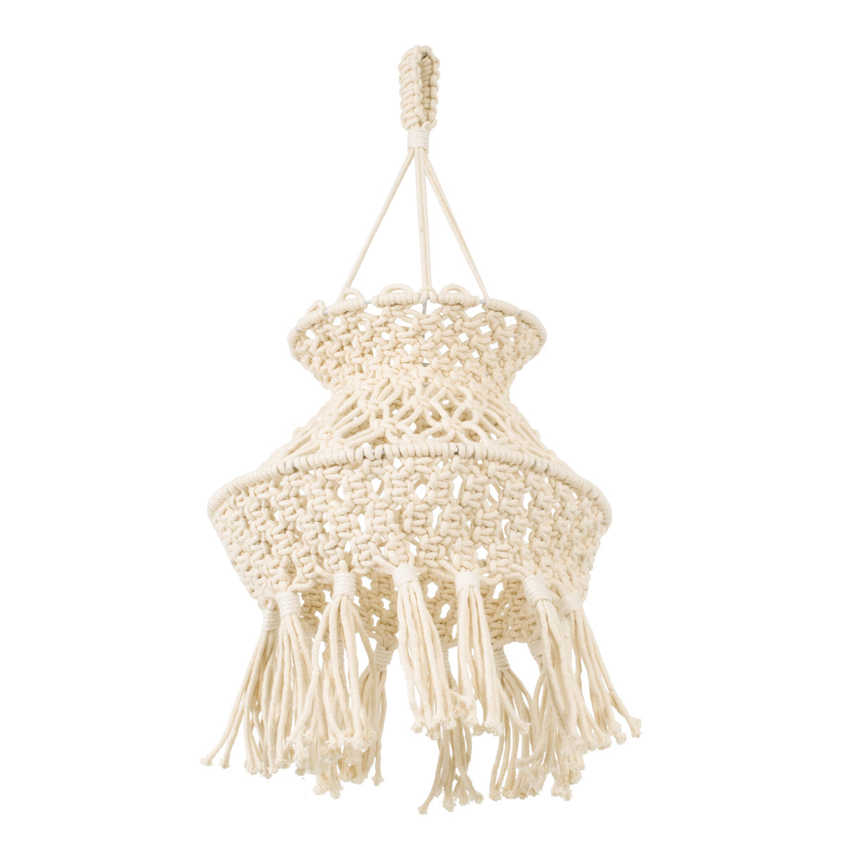 GloboStar® 36212 LIBYA Καπέλο Φωτιστικού Boho - Μακραμέ Πλεκτό Χειροποίητο Μπεζ Υφασμάτινο με Σχοινί Φ30 x Υ50cm - ledmania.gr
