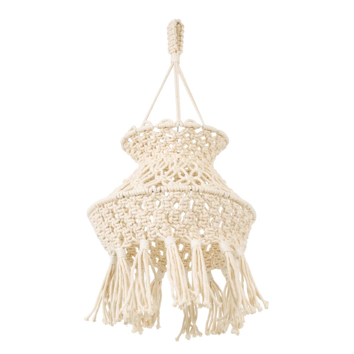 GloboStar® 36212 LIBYA Καπέλο Φωτιστικού Boho - Μακραμέ Πλεκτό Χειροποίητο Μπεζ Υφασμάτινο με Σχοινί Φ30 x Υ50cm - ledmania.gr