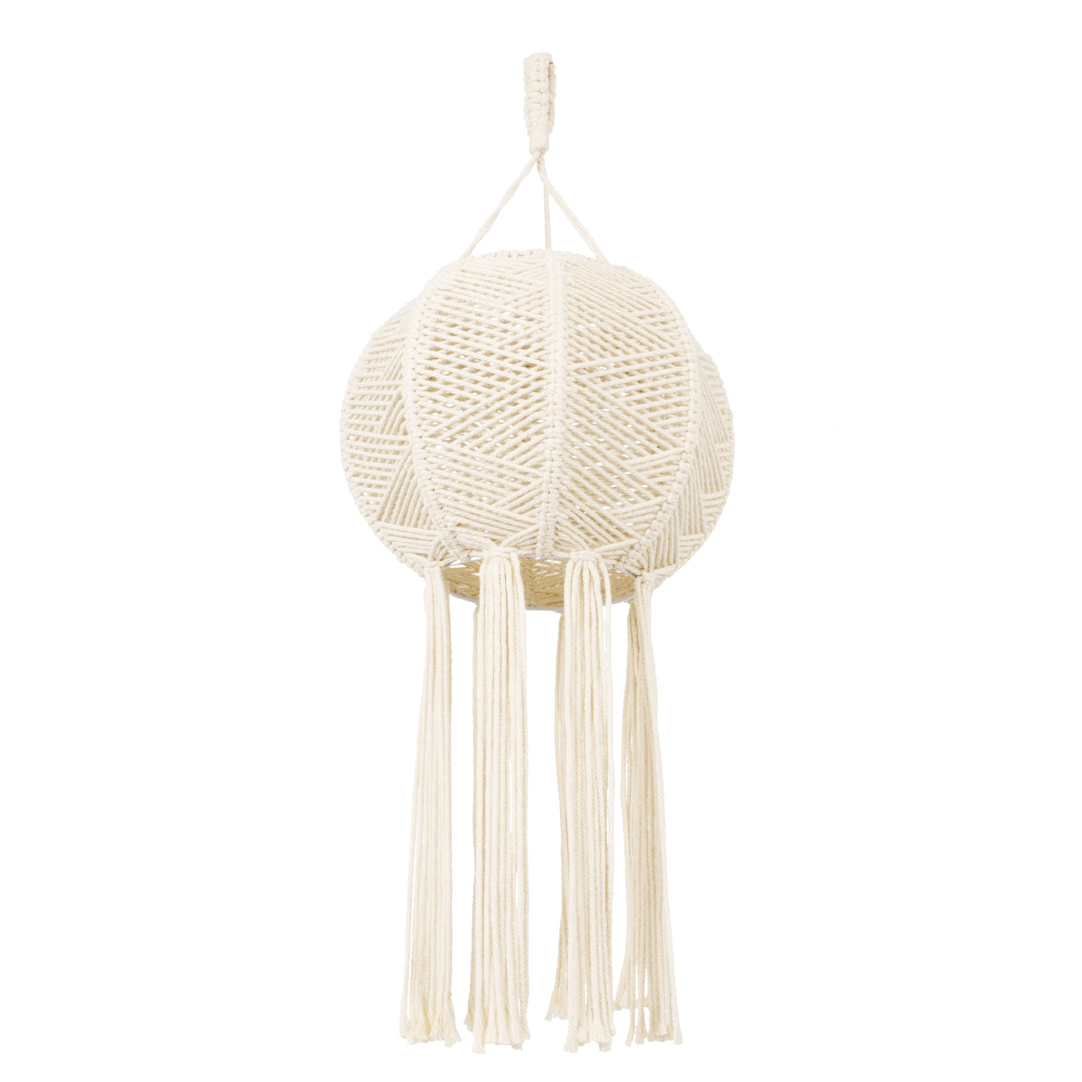 GloboStar® 36214 EGYPT Καπέλο Φωτιστικού Boho - Μακραμέ Πλεκτό Χειροποίητο Μπεζ Υφασμάτινο με Σχοινί Φ30 x Υ75cm - ledmania.gr
