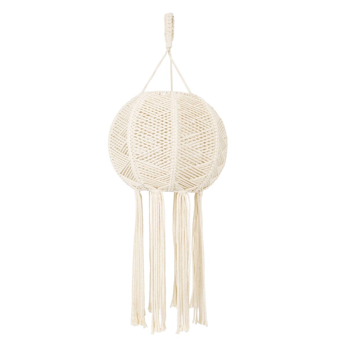 GloboStar® 36214 EGYPT Καπέλο Φωτιστικού Boho - Μακραμέ Πλεκτό Χειροποίητο Μπεζ Υφασμάτινο με Σχοινί Φ30 x Υ75cm - ledmania.gr