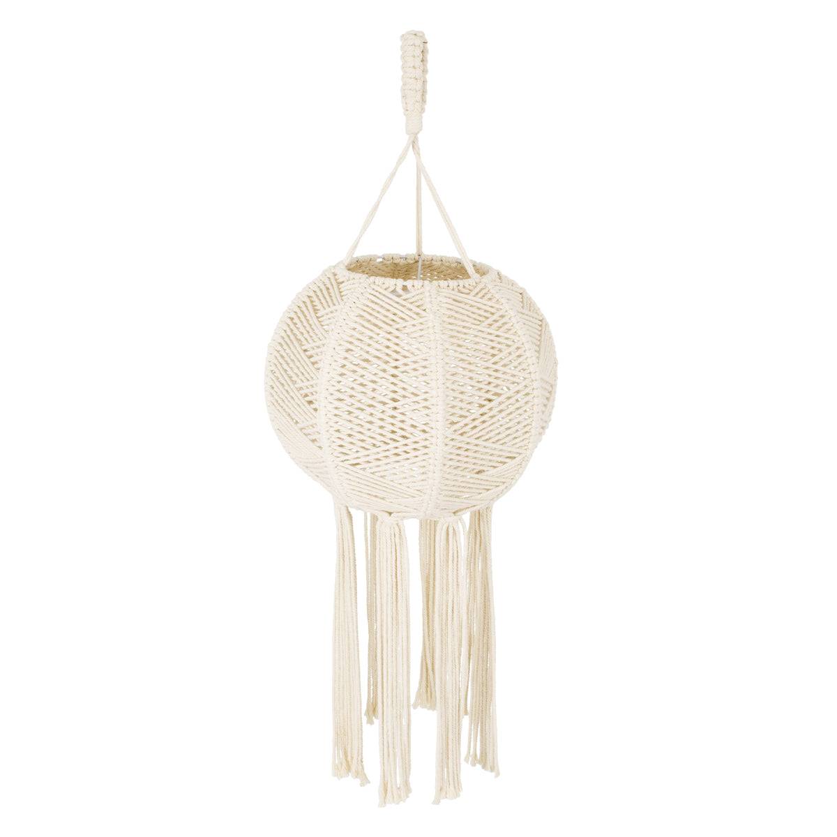 GloboStar® 36214 EGYPT Καπέλο Φωτιστικού Boho - Μακραμέ Πλεκτό Χειροποίητο Μπεζ Υφασμάτινο με Σχοινί Φ30 x Υ75cm - ledmania.gr