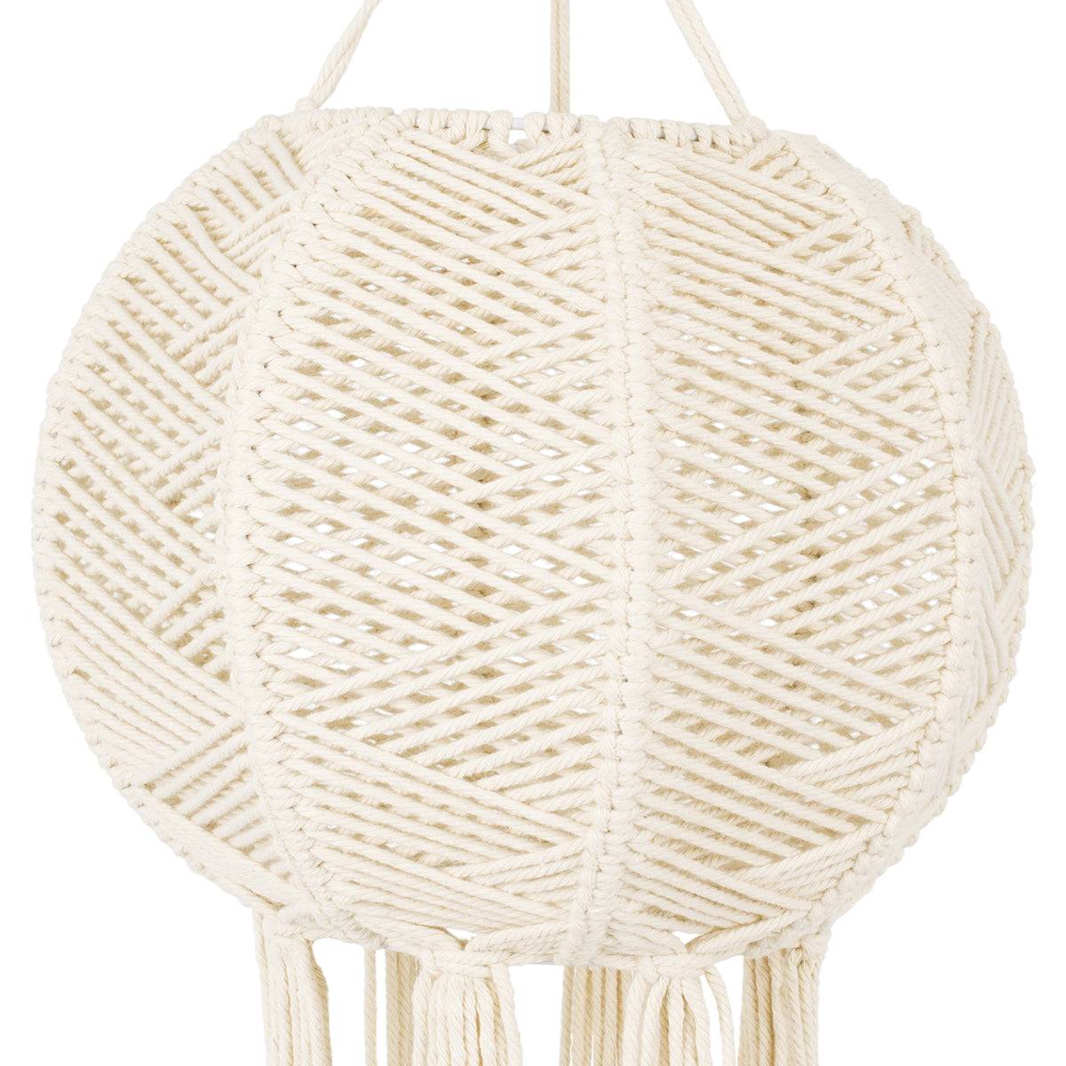 GloboStar® 36214 EGYPT Καπέλο Φωτιστικού Boho - Μακραμέ Πλεκτό Χειροποίητο Μπεζ Υφασμάτινο με Σχοινί Φ30 x Υ75cm - ledmania.gr