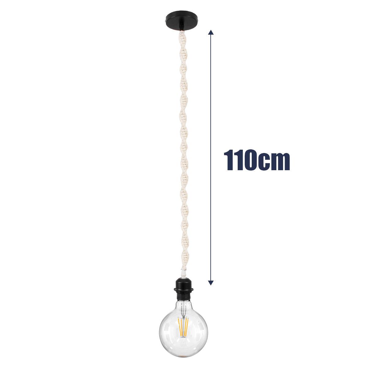 GloboStar® 36216 SHAQRA Κρεμαστό Φωτιστικό Οροφής Ανάρτηση Boho - Μακραμέ Πλεκτό Χειροποίητο με Μαύρο Ντουί E27 για Τοποθέτηση Καπέλων Φωτιστικών Μονόφωτο Μπεζ Υφασμάτινο με Σχοινί Φ4 x Y110cm - ledmania.gr