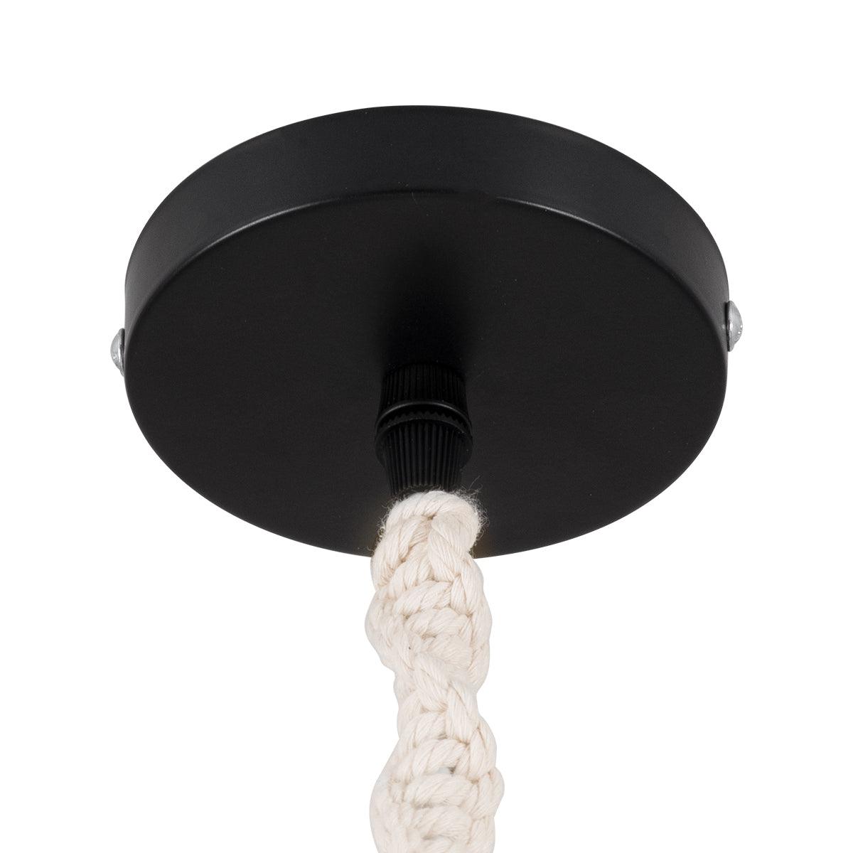 GloboStar® 36216 SHAQRA Κρεμαστό Φωτιστικό Οροφής Ανάρτηση Boho - Μακραμέ Πλεκτό Χειροποίητο με Μαύρο Ντουί E27 για Τοποθέτηση Καπέλων Φωτιστικών Μονόφωτο Μπεζ Υφασμάτινο με Σχοινί Φ4 x Y110cm - ledmania.gr