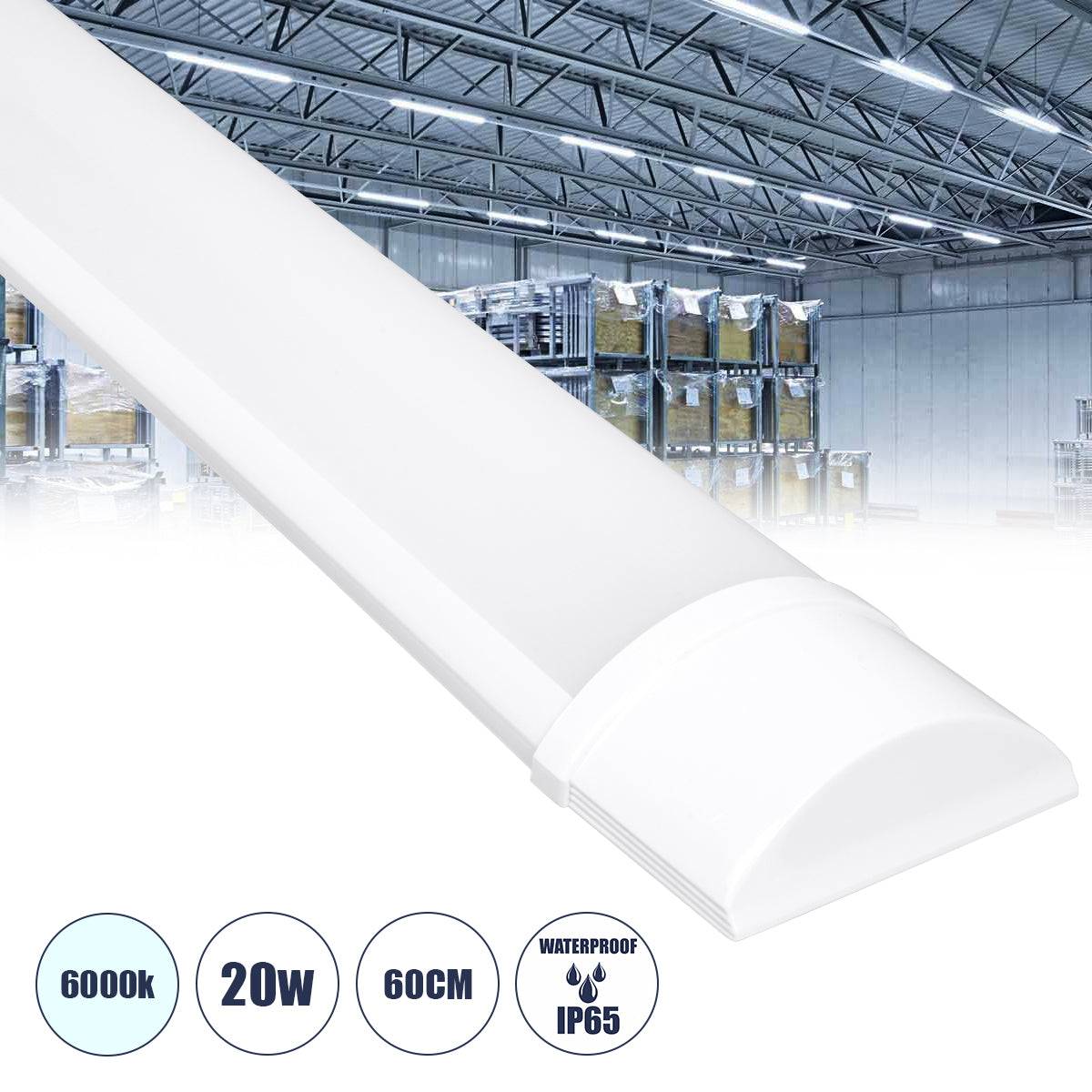 GloboStar® 60155 LED Γραμμικό Βιομηχανικό Φωτιστικό Tri-Proof 60cm 20W 1886lm 120° AC 220-240V Αδιάβροχο IP65 Μ60 x Π7.5 x Υ2.5cm Ψυχρό Λευκό 6000K - ledmania.gr