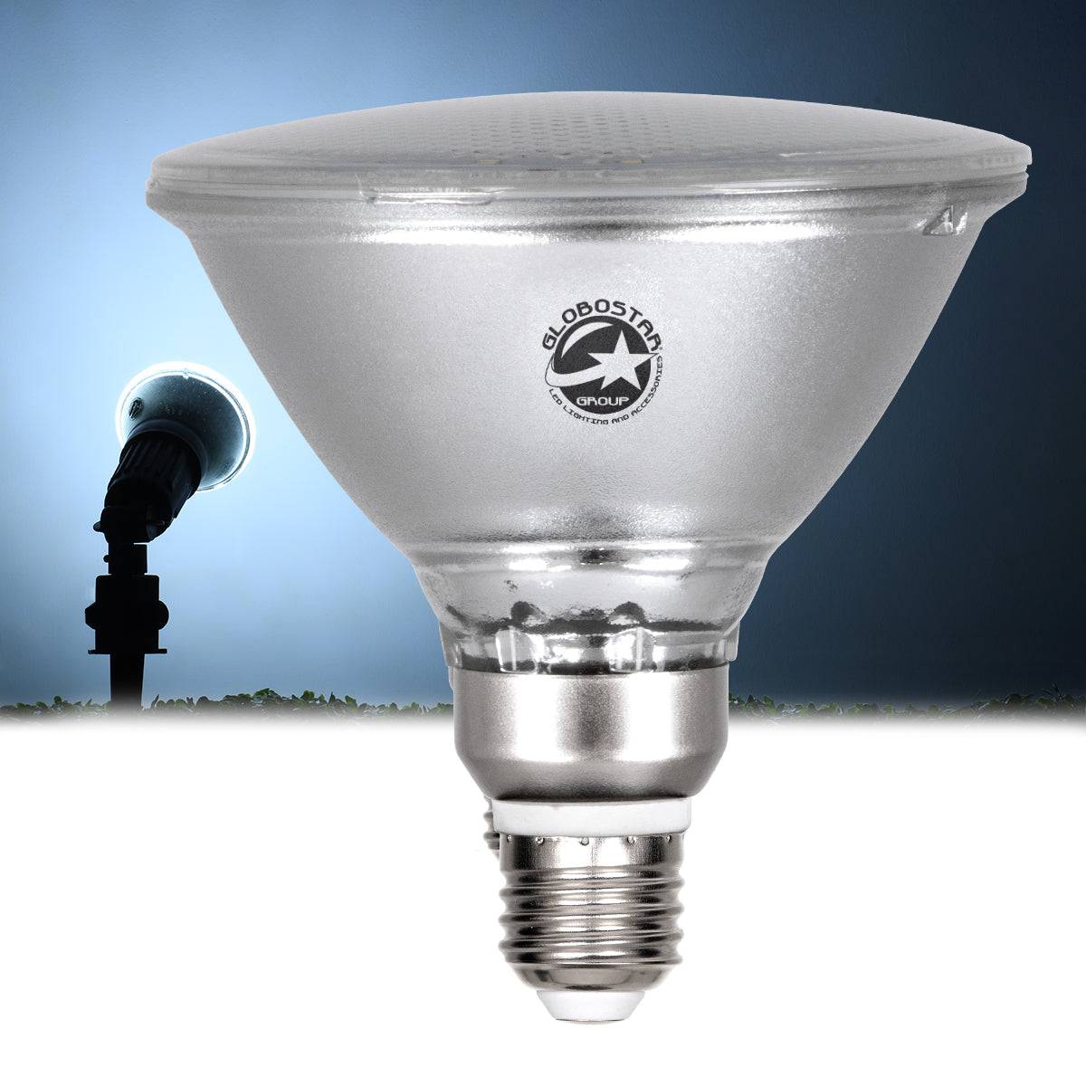 GloboStar® 60226 Λάμπα LED E27 PAR38 Κήπου Σκληρού Υάλου 18W 2000lm 60° AC 220-240V IP65 Φ12 x Υ13cm Ψυχρό Λευκό 6000K - 3 Years Warranty - ledmania.gr