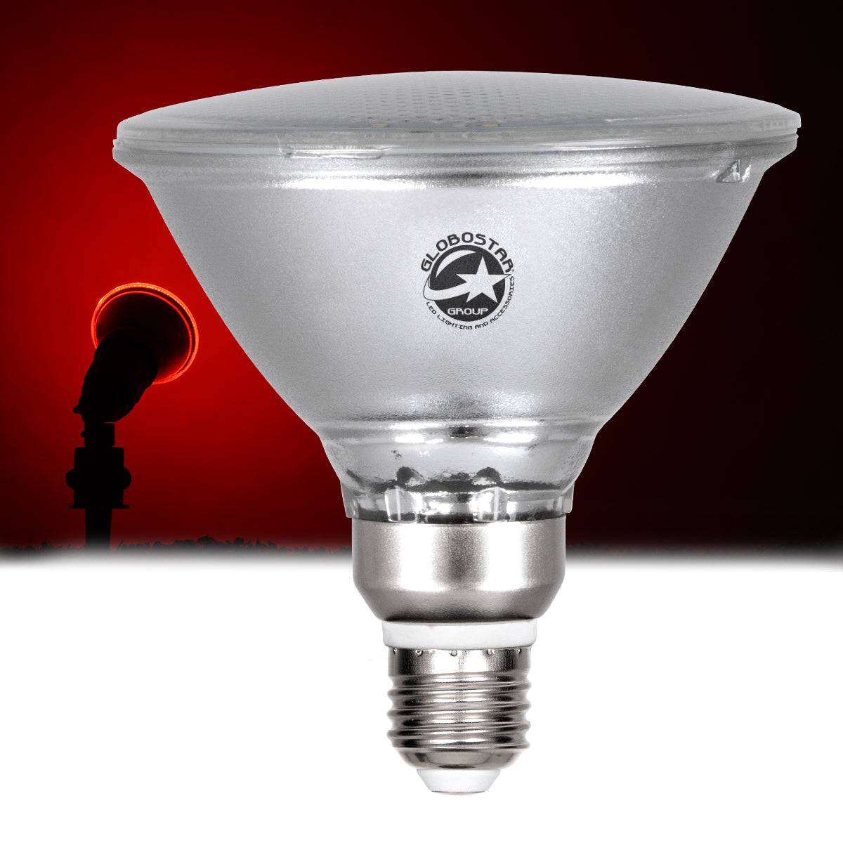 GloboStar® 60229 Λάμπα LED E27 PAR38 Κήπου Σκληρού Υάλου 18W 1200lm 60° AC 220-240V IP65 Φ12 x Υ13cm Κόκκινο - 3 Years Warranty - ledmania.gr