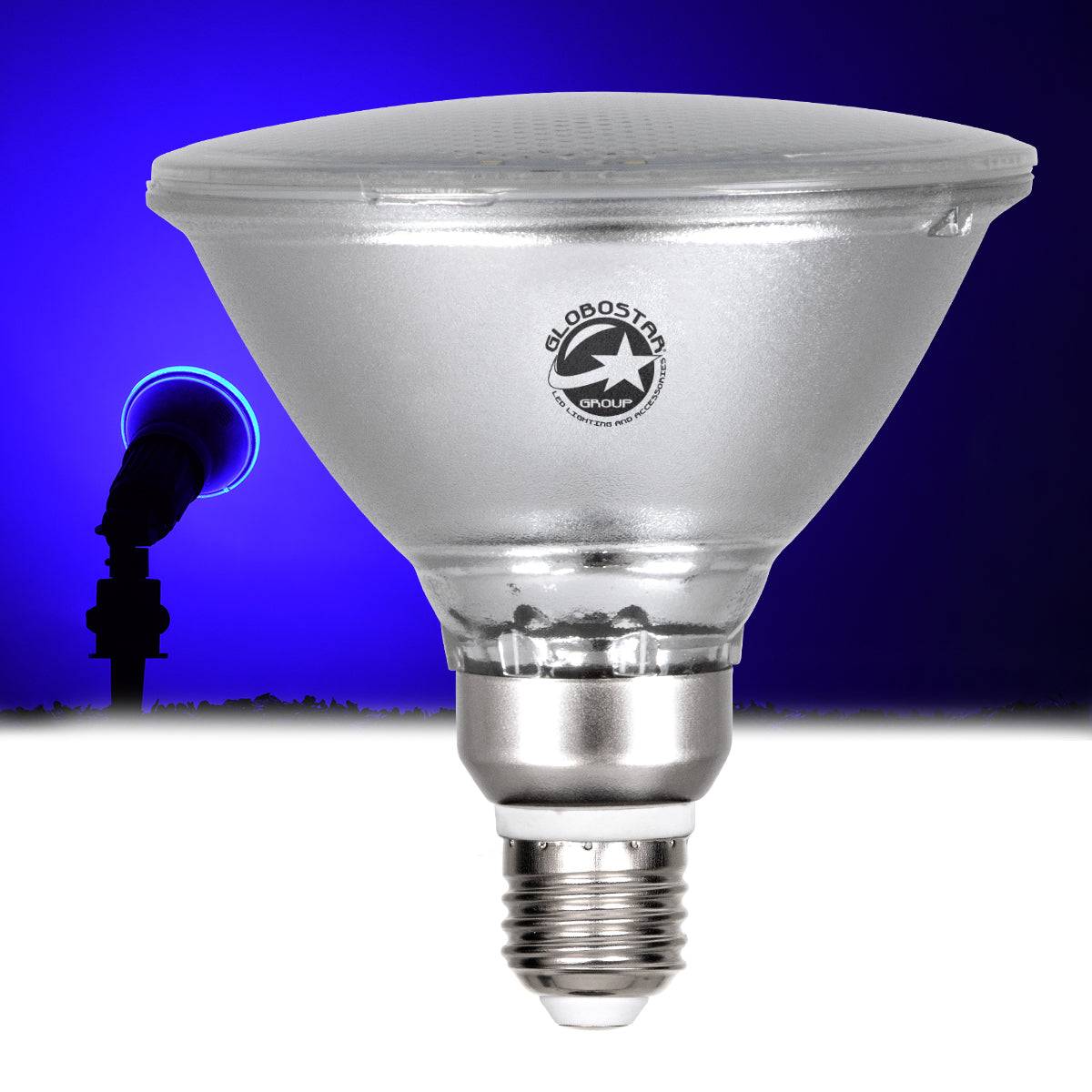 GloboStar® 60231 Λάμπα LED E27 PAR38 Κήπου Σκληρού Υάλου 18W 1200lm 60° AC 220-240V IP65 Φ12 x Υ13cm Μπλε - 3 Years Warranty - ledmania.gr