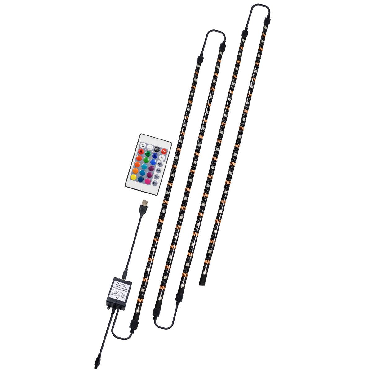 GloboStar® 70406 Σετ Ταινία TV Kit LED RGB SMD 5050 2m (4x50CM) 14.4W/2m 60LED/2m 1454lm/2m 120° USB DC 5V Οπίσθιου Κρυφού Φωτισμού για Τηλεόραση με Ασύρματο Τηλεχειριστήριο Αδιάβροχο IP65 RGB - ledmania.gr