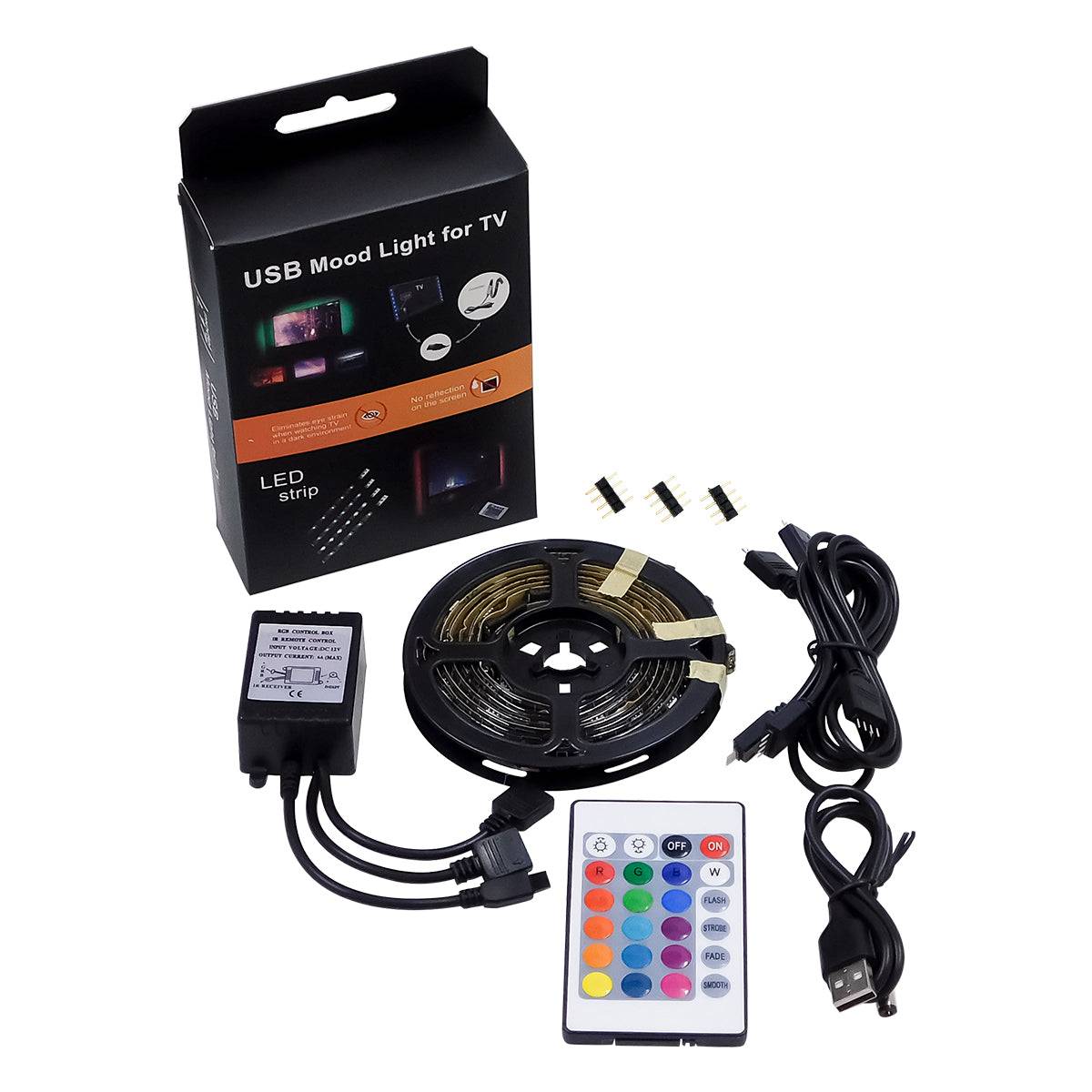 GloboStar® 70406 Σετ Ταινία TV Kit LED RGB SMD 5050 2m (4x50CM) 14.4W/2m 60LED/2m 1454lm/2m 120° USB DC 5V Οπίσθιου Κρυφού Φωτισμού για Τηλεόραση με Ασύρματο Τηλεχειριστήριο Αδιάβροχο IP65 RGB - ledmania.gr