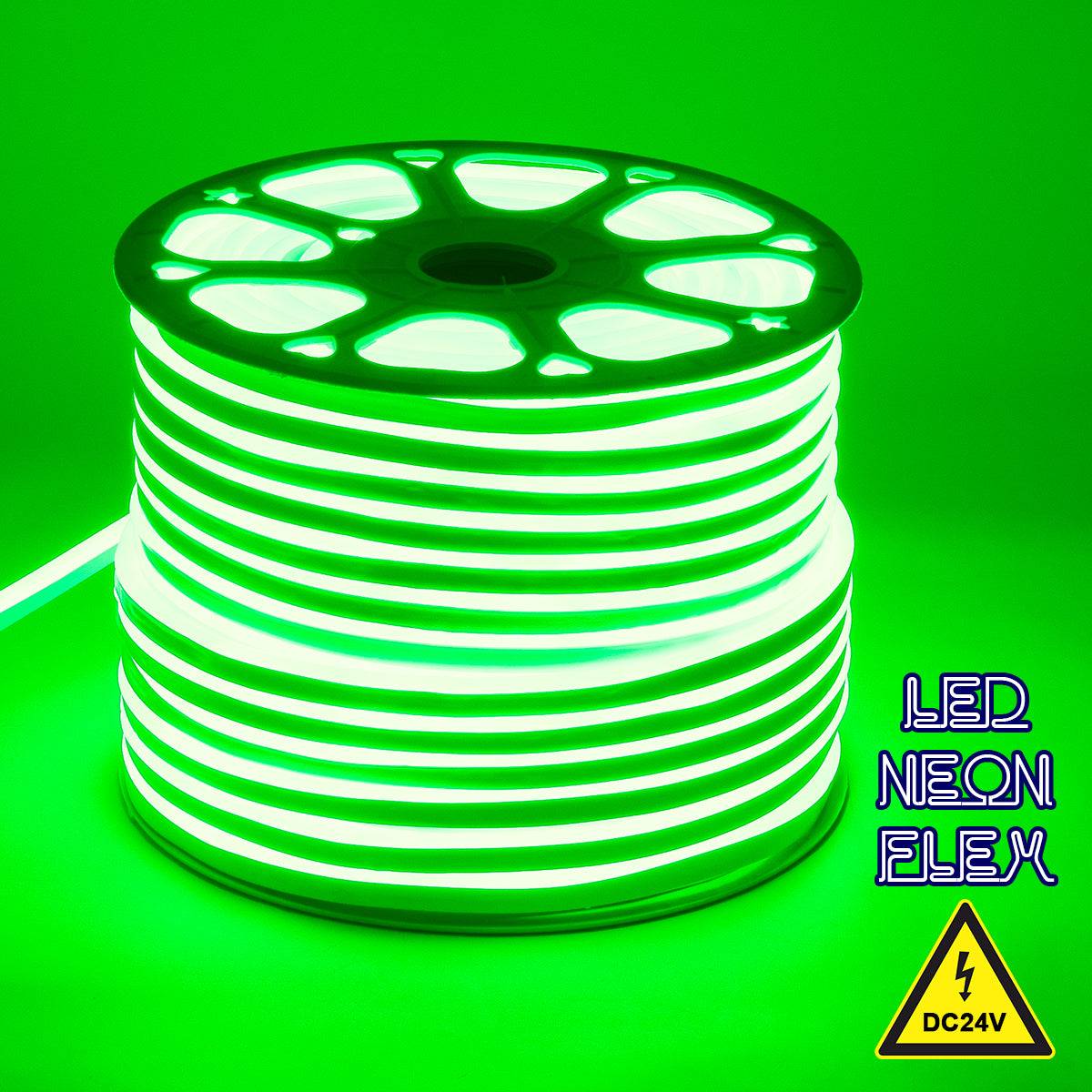 GloboStar® 70564 OVALE 120° Degree Neon Flex Epistar LED SMD 2835 1m 12W/m 120LED/m 1212lm/m 120° DC 24V Αδιάβροχη IP68 Πράσινο Dimmable - ledmania.gr