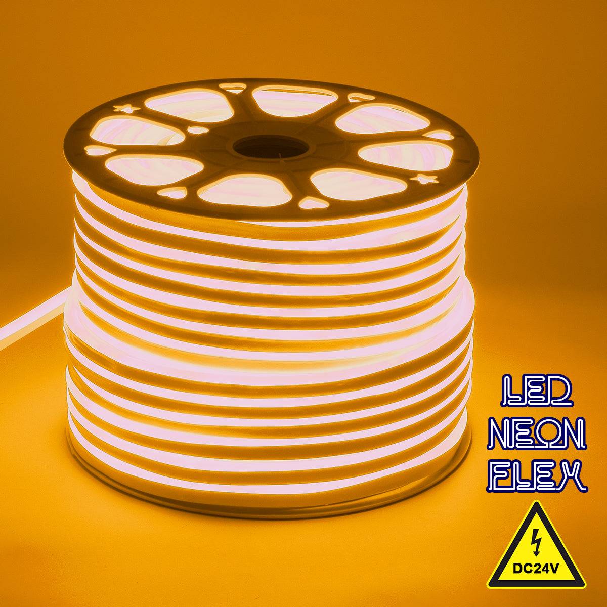 GloboStar® 70566 OVALE 120° Degree Neon Flex Epistar LED SMD 2835 1m 12W/m 120LED/m 1212lm/m 120° DC 24V Αδιάβροχη IP68 Gold - Ultra Θερμό 2200K Dimmable - ledmania.gr