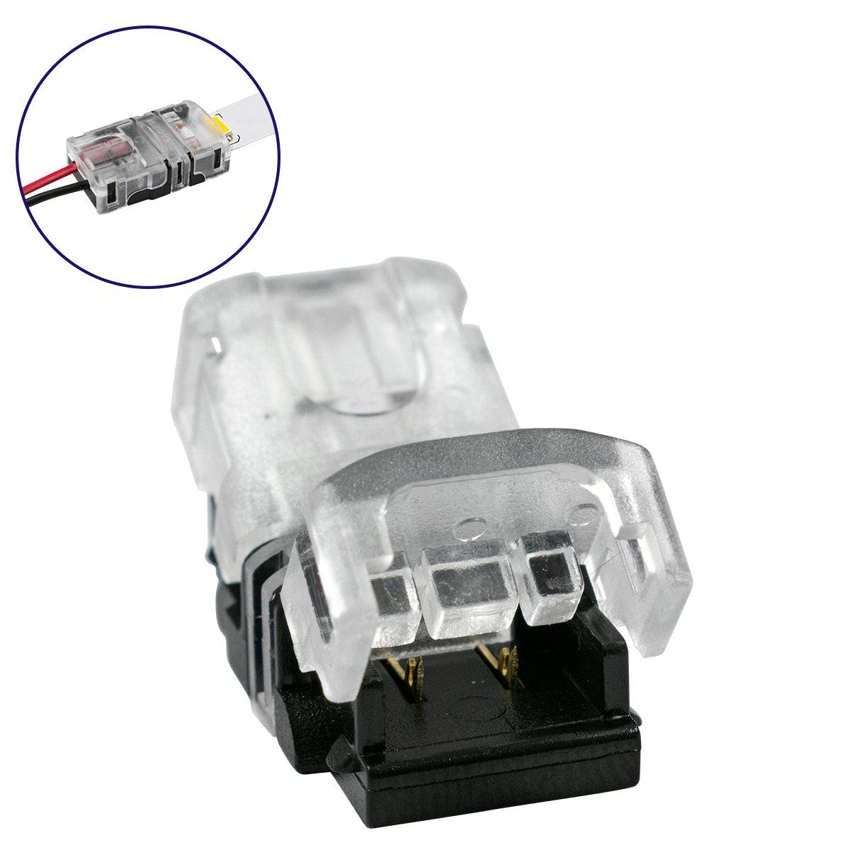 GloboStar® 70714 Ταχυσύνδεσμος Ένωσης IP20 - Strip To Cable Connector για Ένωση 1 x Μονόχρωμης Ταινίας LED Πλάτους 8mm με 1 x Καλώδιο Τροφοδοσίας - ledmania.gr