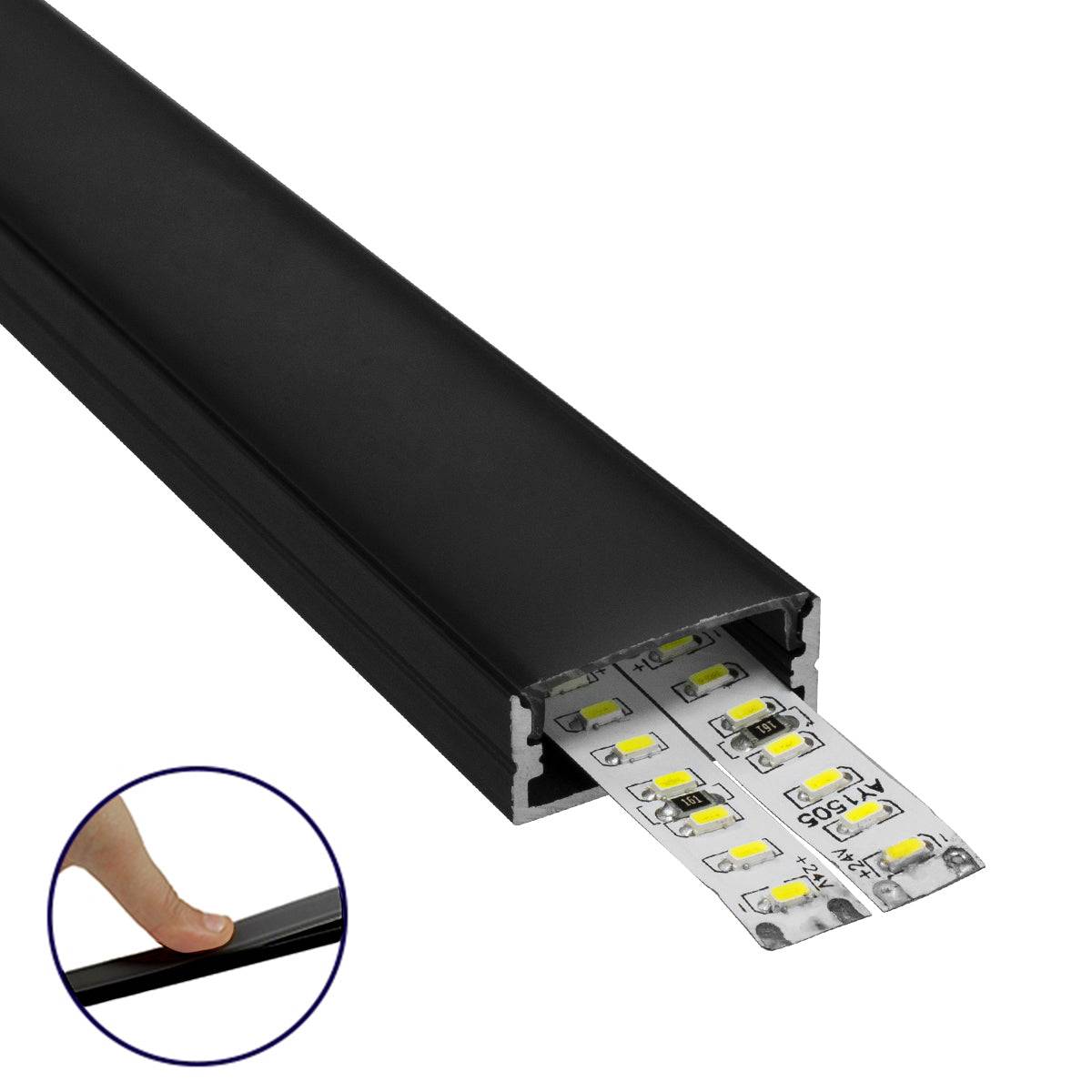 GloboStar® 70810-2M Επιφανειακό Προφίλ Αλουμινίου Μαύρο με Μαύρο Οπάλ Κάλυμμα για 2 Σειρές Ταινίας LED Πατητό - Press On Πακέτο 5 Τεμάχια των 2 Μέτρων - ledmania.gr