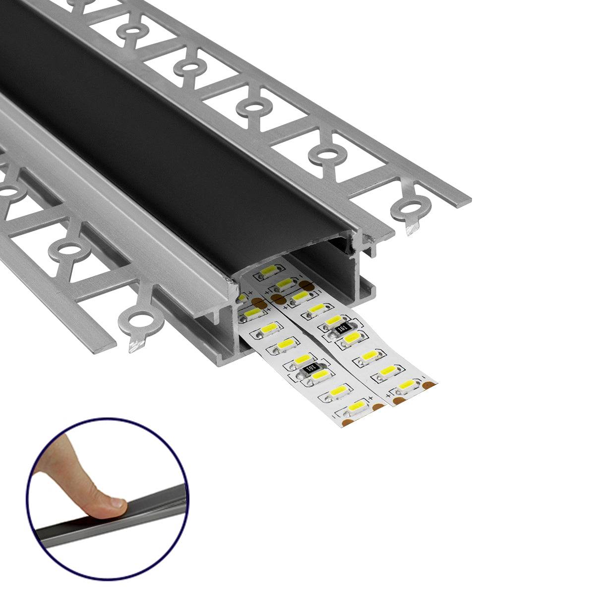 GloboStar® 70820-3M Χωνευτό για Γυψοσανίδα - Trimless Προφίλ Αλουμινίου Ανοδιωμένο με Μαύρο Οπάλ Κάλυμμα για 2 Σειρές Ταινίας LED Πατητό - Press On Πακέτο 5 Τεμάχια των 3 Μέτρων - ledmania.gr