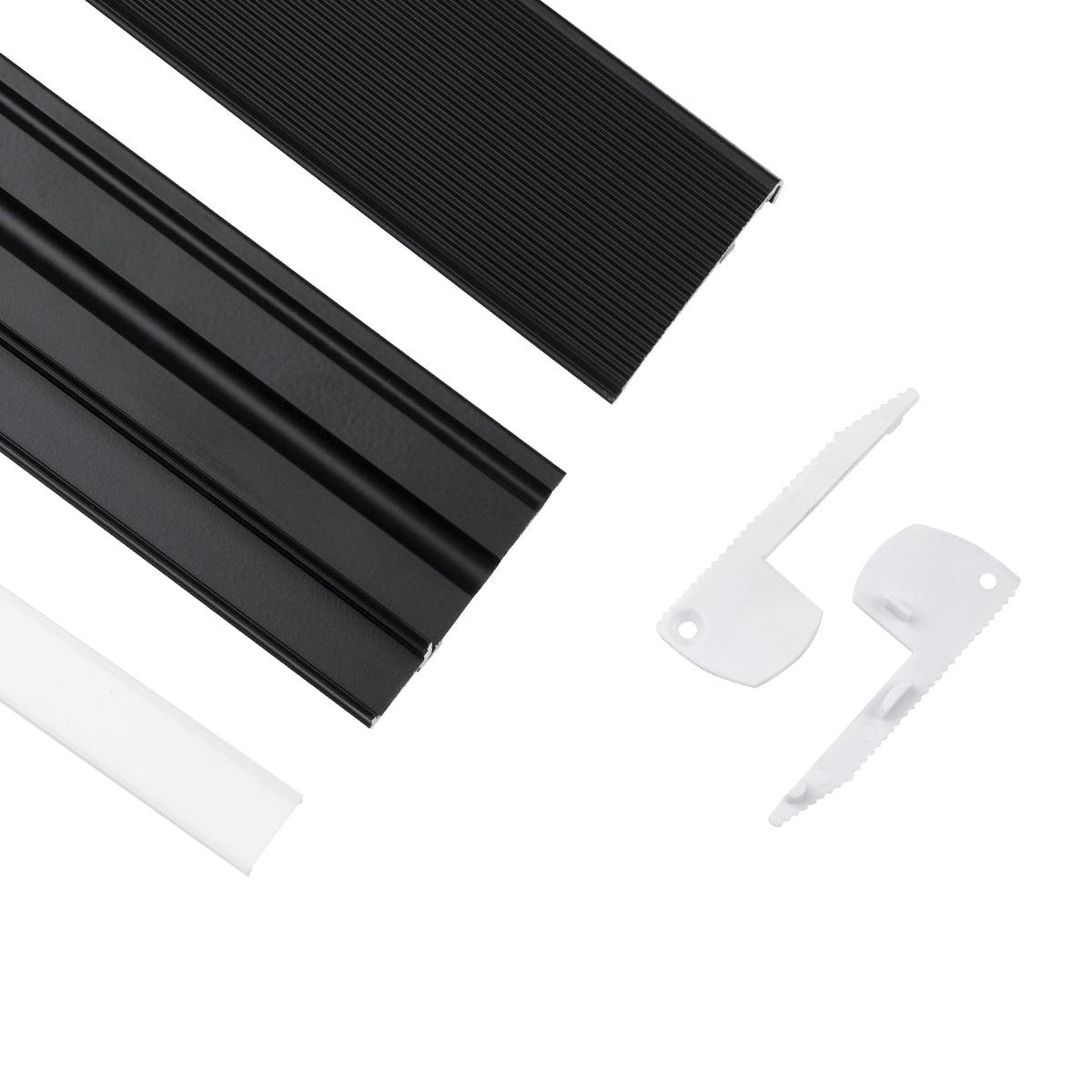 GloboStar® 70841-1M Προφίλ Αλουμινίου για Σκαλοπάτια Μαύρο με Λευκό Οπάλ Κάλυμμα για 1 Σειρά Ταινίας LED Πατητό - Press On 1 Μέτρο - ledmania.gr