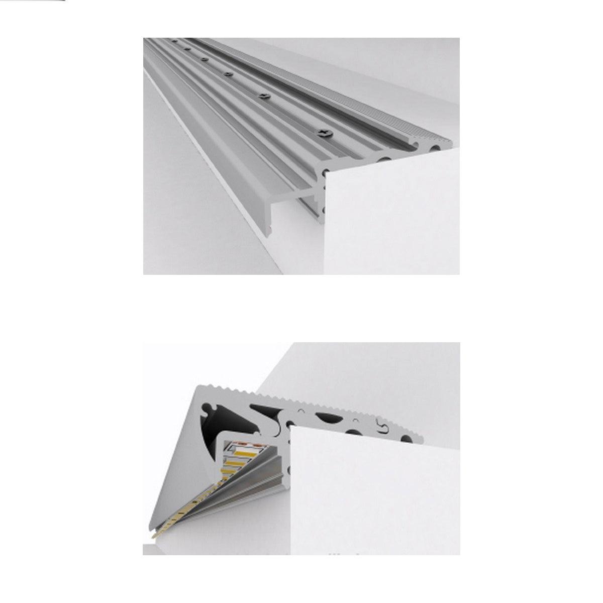 GloboStar® 70841-1M Προφίλ Αλουμινίου για Σκαλοπάτια Μαύρο με Λευκό Οπάλ Κάλυμμα για 1 Σειρά Ταινίας LED Πατητό - Press On 1 Μέτρο - ledmania.gr