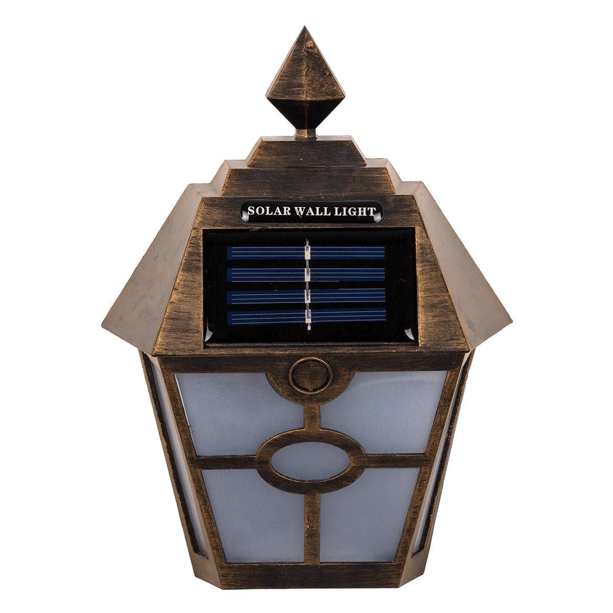 GloboStar® 71492 Αυτόνομο Ηλιακό Φωτιστικό Τοίχου Μπρονζέ Σκουριά LED SMD 1W 40lm με Ενσωματωμένη Μπαταρία 600mAh - Φωτοβολταϊκό Πάνελ με Αισθητήρα Ημέρας-Νύχτας IP65 Ψυχρό Λευκό 6000K - ledmania.gr