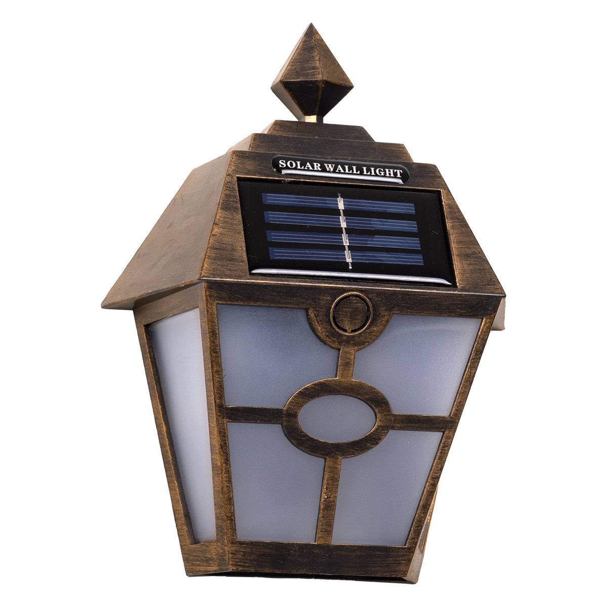 GloboStar® 71492 Αυτόνομο Ηλιακό Φωτιστικό Τοίχου Μπρονζέ Σκουριά LED SMD 1W 40lm με Ενσωματωμένη Μπαταρία 600mAh - Φωτοβολταϊκό Πάνελ με Αισθητήρα Ημέρας-Νύχτας IP65 Ψυχρό Λευκό 6000K - ledmania.gr
