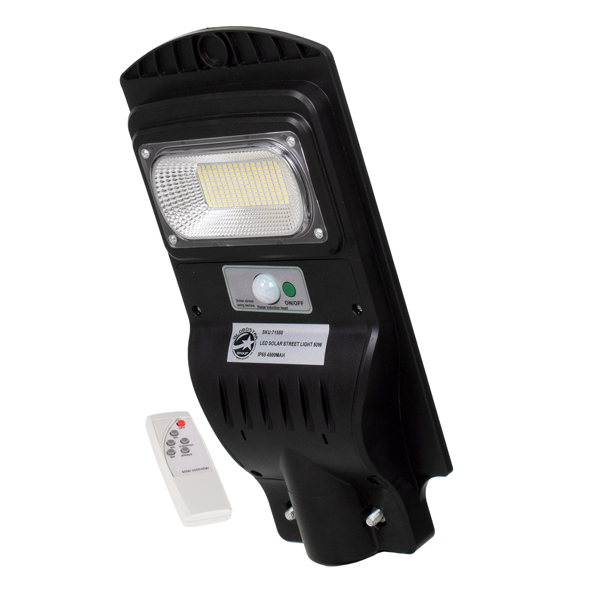 GloboStar® 71550 Αυτόνομο Ηλιακό Φωτιστικό Δρόμου Street Light LED SMD 50W 4000lm με Ενσωματωμένη Μπαταρία Li-ion 4500mAh - Φωτοβολταϊκό Πάνελ με Αισθητήρα Ημέρας-Νύχτας PIR Αισθητήρα Κίνησης και Ασύρματο Χειριστήριο Αδιάβροχο IP65 Ψυχρό Λευκό 6000K - ledmania.gr