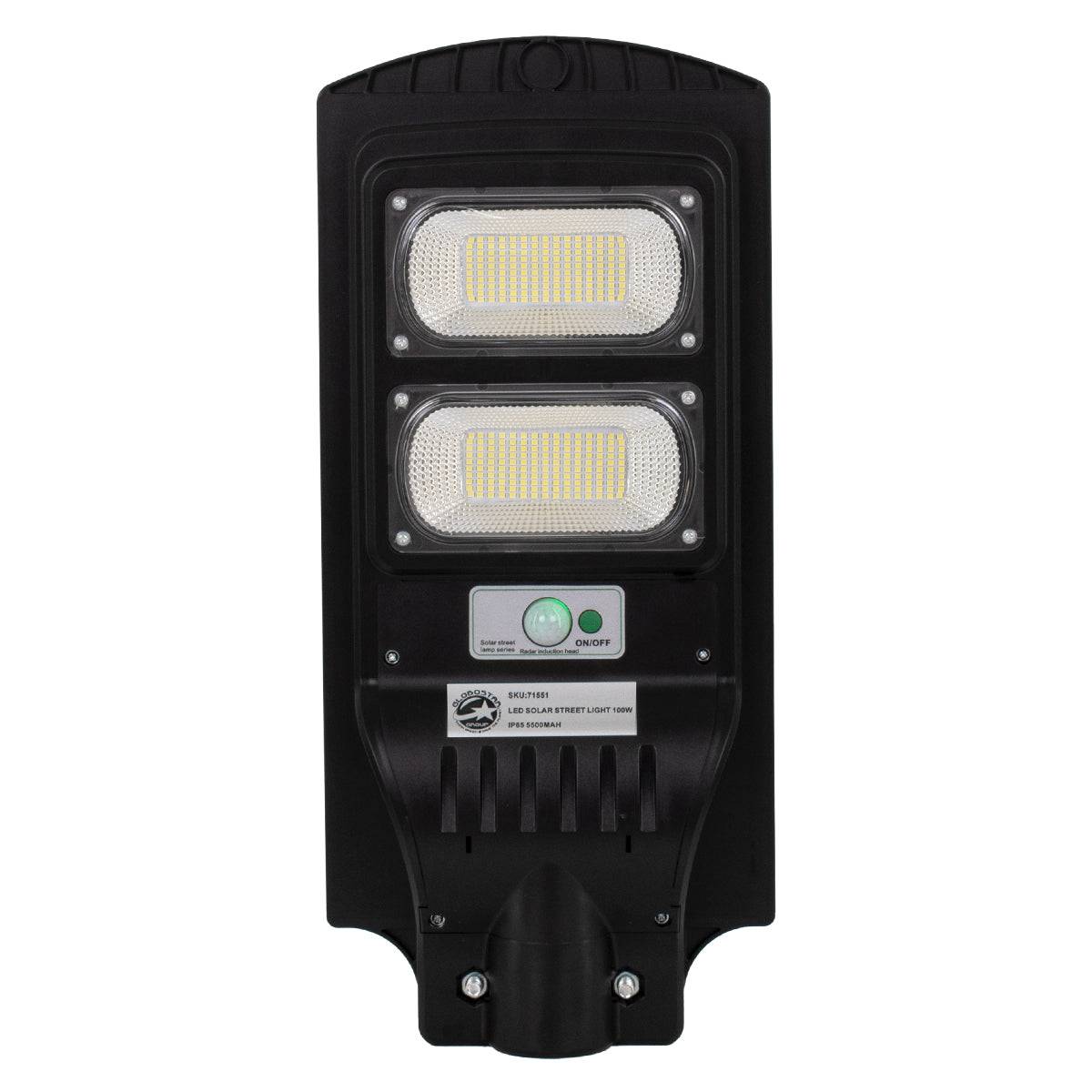 GloboStar® 71551 Αυτόνομο Ηλιακό Φωτιστικό Δρόμου Street Light LED SMD 100W 8000lm με Ενσωματωμένη Μπαταρία Li-ion 5500mAh - Φωτοβολταϊκό Πάνελ με Αισθητήρα Ημέρας-Νύχτας PIR Αισθητήρα Κίνησης και Ασύρματο Χειριστήριο Αδιάβροχο IP65 Ψυχρό Λευκό 6000K - ledmania.gr