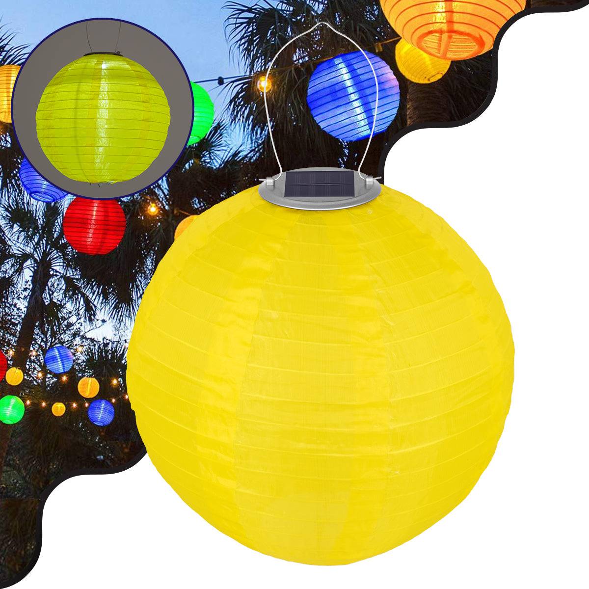 GloboStar® 71599 Αυτόνομο Ηλιακό Φωτιστικό Υφασμάτινη Κίτρινη Μπάλα Φ30cm LED SMD 1W 100lm με Ενσωματωμένη Μπαταρία 1200mAh - Φωτοβολταϊκό Πάνελ με Αισθητήρα Ημέρας-Νύχτας Αδιάβροχο IP65 Ψυχρό Λευκό 6000K - ledmania.gr