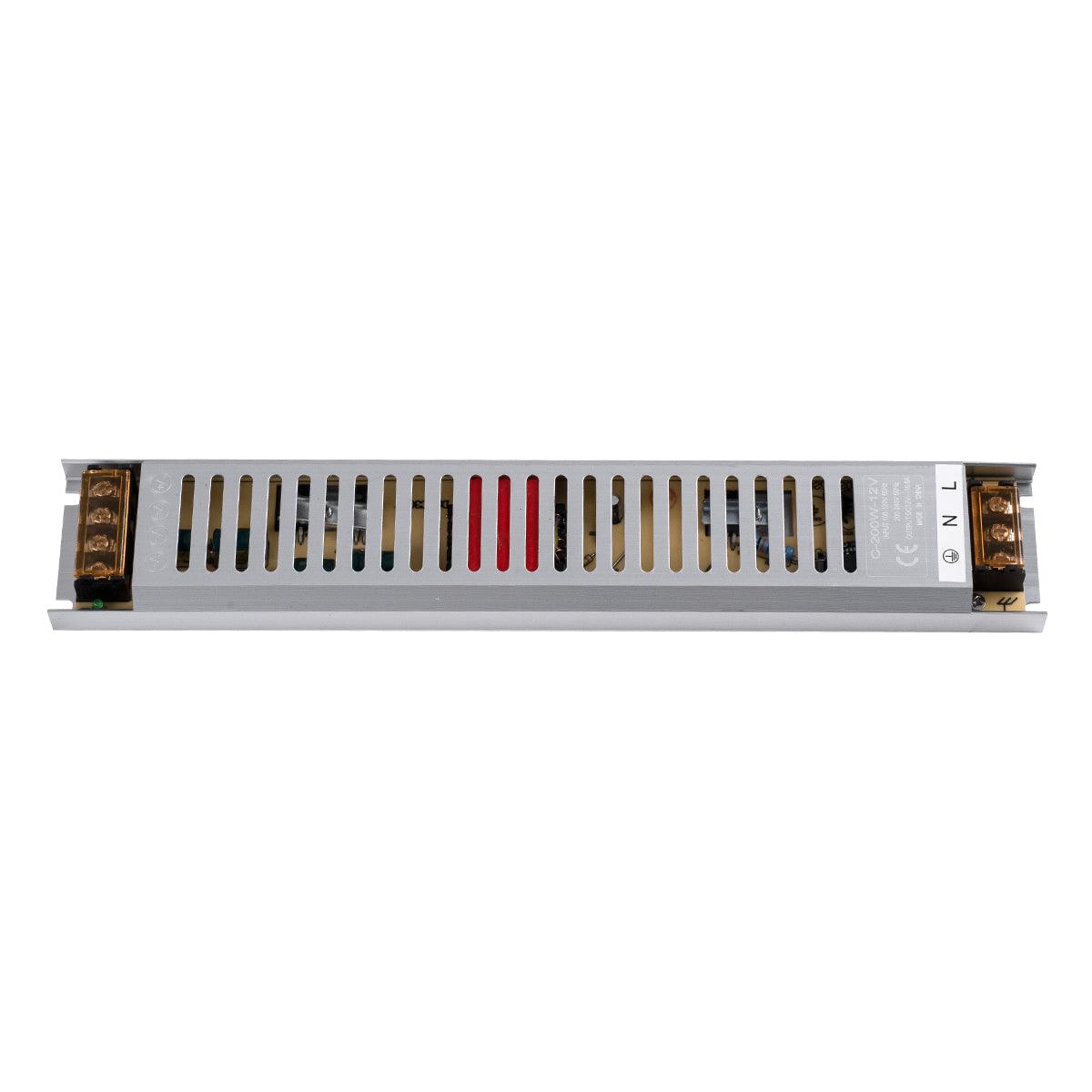 GloboStar® 73028 Μεταλλικό Τροφοδοτικό PELV Ultra Slim για Προϊόντα LED 200W 16.5A - AC 220-240V σε DC 12V - IP20 Μ31 x Π5.4 x Υ2.3cm - 3 Years Warranty - ledmania.gr
