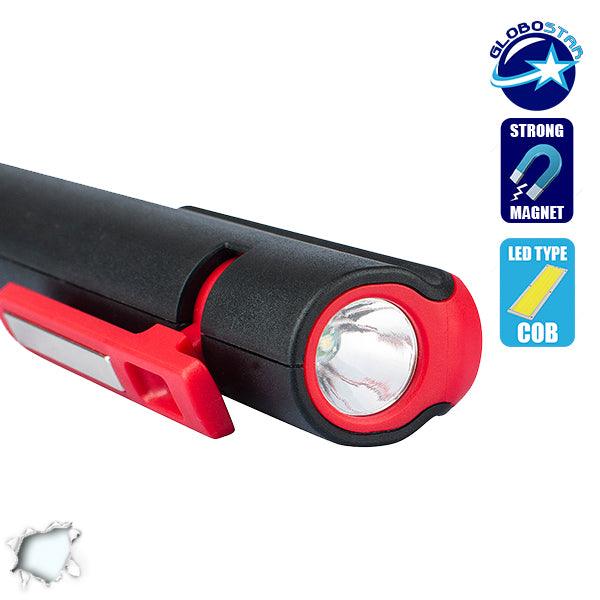 Φορητός Φακός PEN COB LED Κόκκινο Χρώμα GloboStar 07007 - ledmania.gr