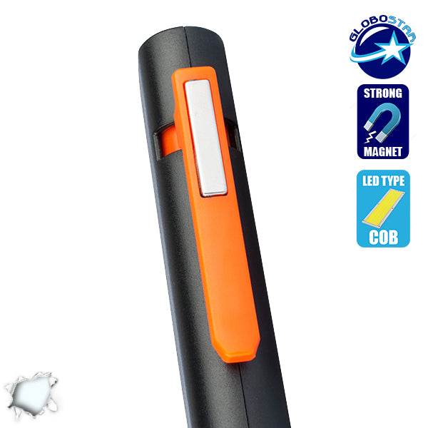 Mini Φορητός Φακός PEN COB LED Πορτοκαλί Χρώμα GloboStar 07011 - ledmania.gr