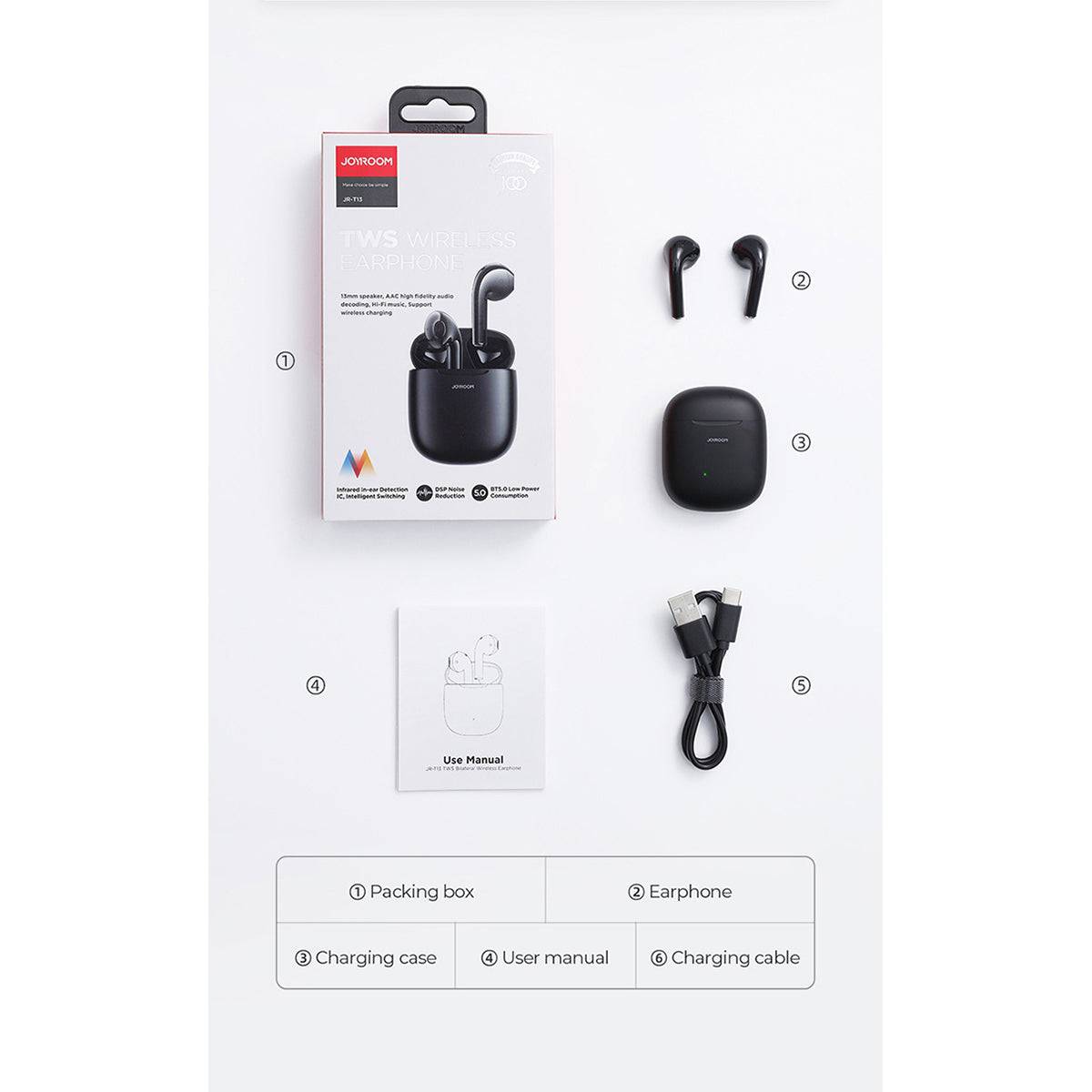 GloboStar® 87055 JOYROOM Originals JR-T13 Bilateral TWS Earphones με Θήκη Φόρτισης True Wireless Bluetooth V5.0 Binaural Συμβατό με iOS & Android Μαύρο - ledmania.gr