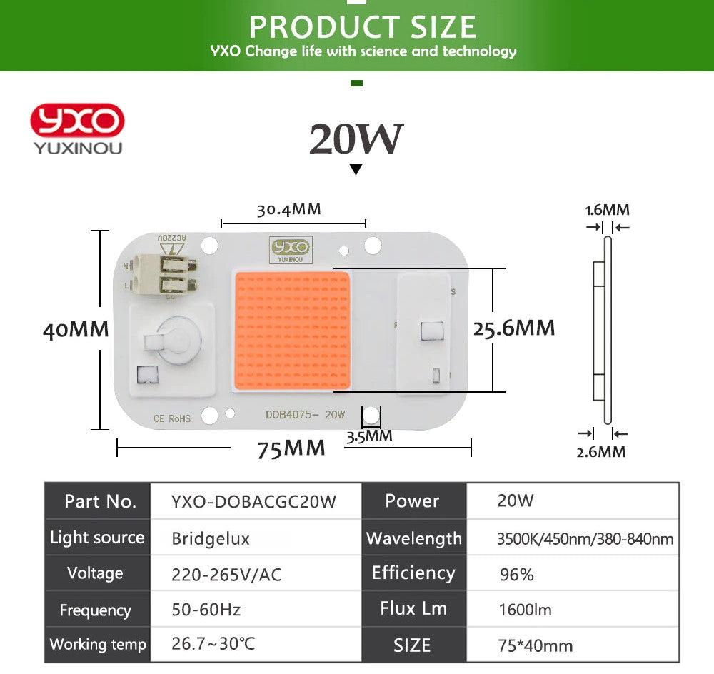 LED Αναπτυξης Φυτων-Dimmable-DIY-20W-2000lm-Πλήρες φάσμα 380-780nm- Smart IC LED Bridgelux DOB Chip AC 220V-1τεμ - ledmania.gr
