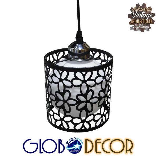 GloboStar® RAINELDA 01246 Μοντέρνο Κρεμαστό Φωτιστικό Οροφής Τρίφωτο Μαύρο Μεταλλικό Πλέγμα με Λευκό Γυαλί Φ40 x Y19cm - ledmania.gr