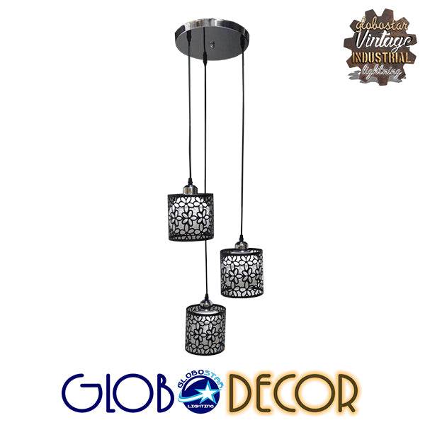 GloboStar® RAINELDA 01246 Μοντέρνο Κρεμαστό Φωτιστικό Οροφής Τρίφωτο Μαύρο Μεταλλικό Πλέγμα με Λευκό Γυαλί Φ40 x Y19cm - ledmania.gr