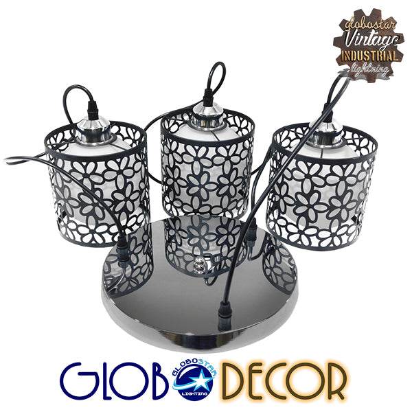 GloboStar® RAINELDA 01246 Μοντέρνο Κρεμαστό Φωτιστικό Οροφής Τρίφωτο Μαύρο Μεταλλικό Πλέγμα με Λευκό Γυαλί Φ40 x Y19cm - ledmania.gr