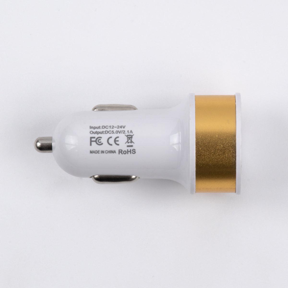 Globostar® S-90990 Χρυσός Φορτιστής Αυτοκινήτου DC 12-24V με 2 Εξόδους USB DC 5V 1.0Α & 2.1A - ledmania.gr