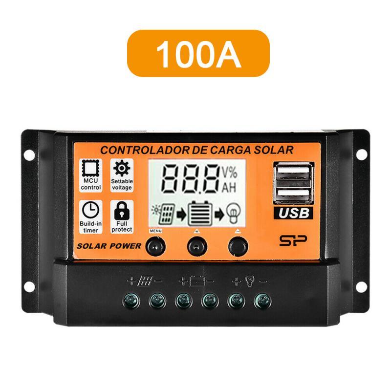 MPPT/PWM-100A 12/24v Ρυθμιστής Φόρτισης ηλιακού πάνελ Αυτόματη οθόνη LCD Solar Charge Controller  διπλής θύρας USB-1τεμ. - ledmania.gr
