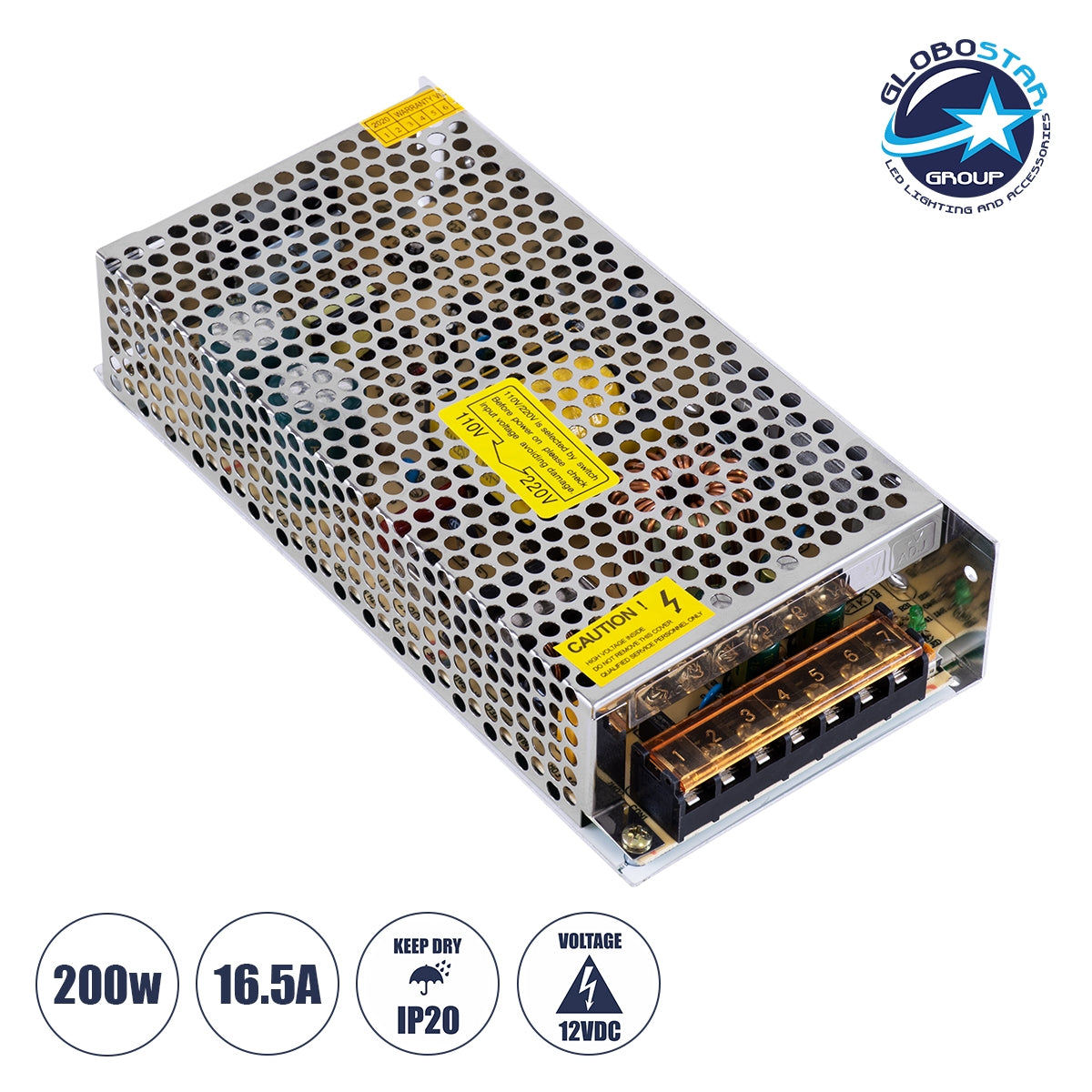 GloboStar® 73091 Μεταλλικό Τροφοδοτικό PELV TRIAC DIMMABLE για Προϊόντα LED 200W 16.66A - AC 220-240V σε DC από 0.5V (0%) σε 12V (100%) - IP20 L20 x W9 x H4.5cm - ledmania.gr