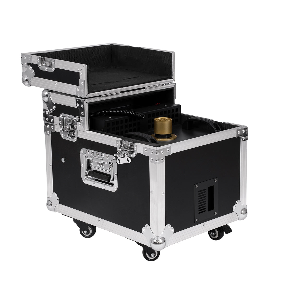 GloboStar® 51170 MERMAID Επαγγελματική Επιδαπέδια Μηχανή Double Haze Machine - Διπλού Εφέ Ομίχλης-Νέφωσης 600W AC 220V-240V DMX512 Display on Body & Ασύρματο Χειριστήριο σε Flight Case - Μαύρο - L49.5 x W38 x H45cm - ledmania.gr