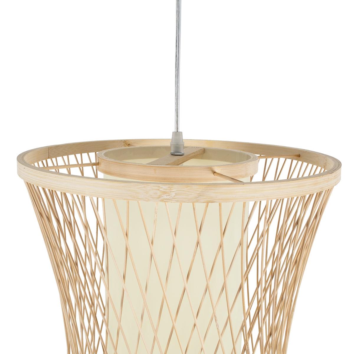 GloboStar® SAMOA 01783 Μοντέρνο Κρεμαστό Φωτιστικό Οροφής Μονόφωτο 1 x E27 Μπεζ Μπαμπού Πλέγμα D35 x H150cm - ledmania.gr