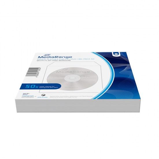 MediaRange Paper sleeves for 1 disc, with flap White Pack 50 (MRBOX65) - ledmania.gr