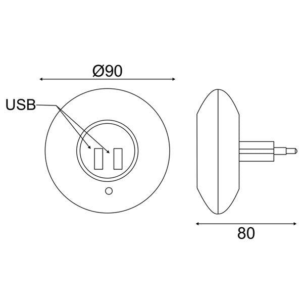 LED ΛΑΜΠΑΚΙ ΝΥΚΤΟΣ 1W 4000K ΜΕ 2 USB ΘΥΡΕΣ, ΔΙΑΚΟΠΤΗ ON/OFF K AUTO MODE, ΛΕΥΚΟ ΠΛΑΣΤΙΚΟ - ledmania.gr
