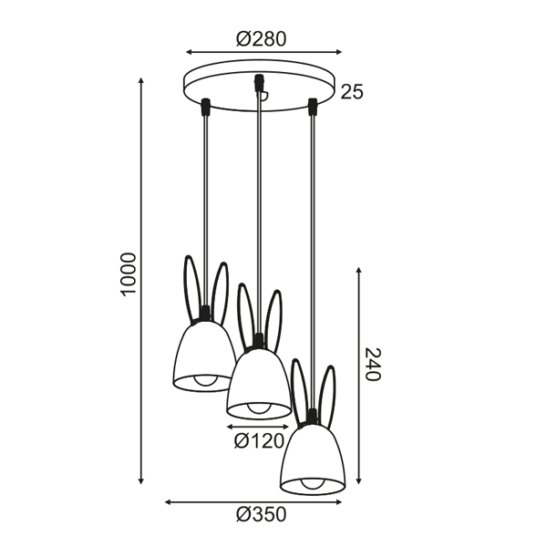Φωτιστικό κρεμαστό BUNNY 3xΕ27 μεταλλικό ροζ D35xh100cm - ledmania.gr