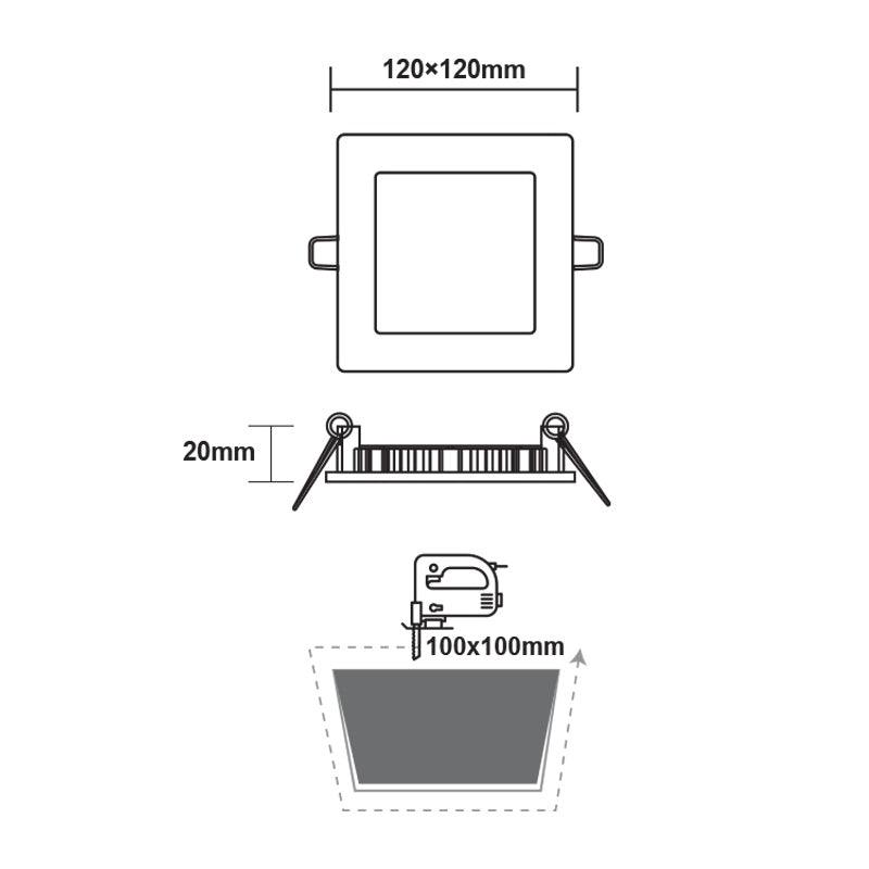 LED SLIM PANEL NM SQUARE REC. 6W 3000K 400Lm 120mm 230V Ra80 - ledmania.gr